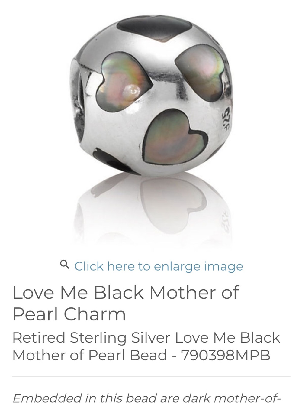 Pandora Sterling Silver Heart Charm with Iridescent Mother-of-Pearl